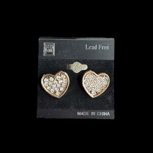 Heart-Shaped Gold Tone Rhinestone Earrings
